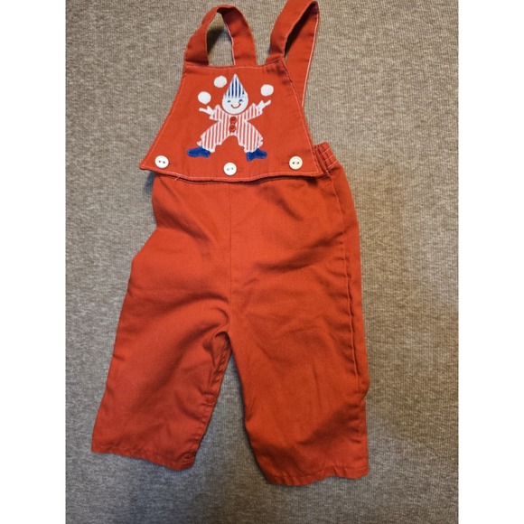 Other - Vintage Just‎ Babes Baby Overalls Sz 18 Mos Red Clown Embroidered 70s 80s